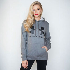 Under Armour Rival Fleece Small Grey Fitted Big Logo Hoodie